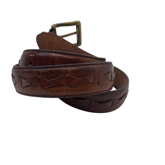 Vintage solid brass leather Fossil Twisted Braid Brown Belt Size 34 - Picture 4 of 16